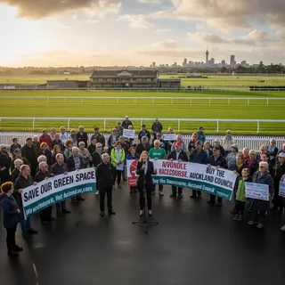 Historic Avondale Racecourse in Auckland, envisioned as a public green space, with the council urged to purchase the land.