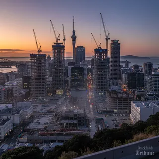Auckland CBD skyline with various construction projects underway, changing the city's appearance.
