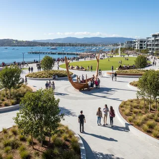 Auckland's revitalised waterfront features new green spaces and walkways, attracting many visitors.