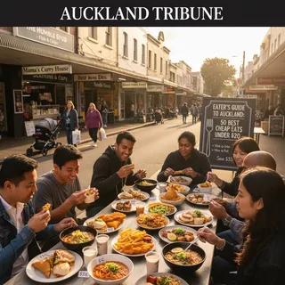 Auckland cheap eats guide featuring diverse dishes and food scenes under $20.