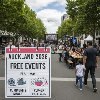 Auckland city centre is holding free events like film screenings, community meals, and festivals from February to May 2026.