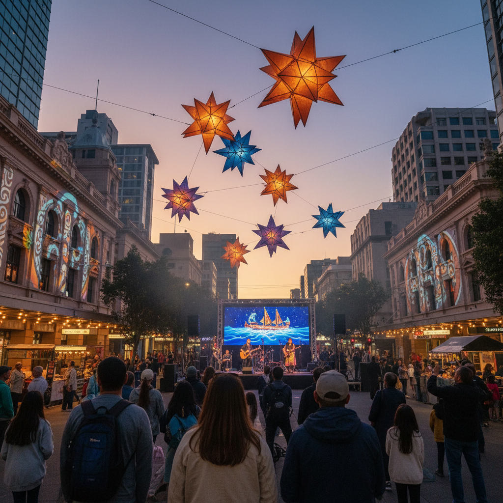 Auckland's city centre illuminated with glowing art installations and lights for Matariki festival