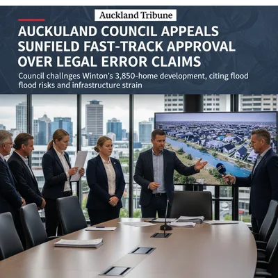 Auckland Council building exterior with a cloudy sky, symbolizing legal challenges.