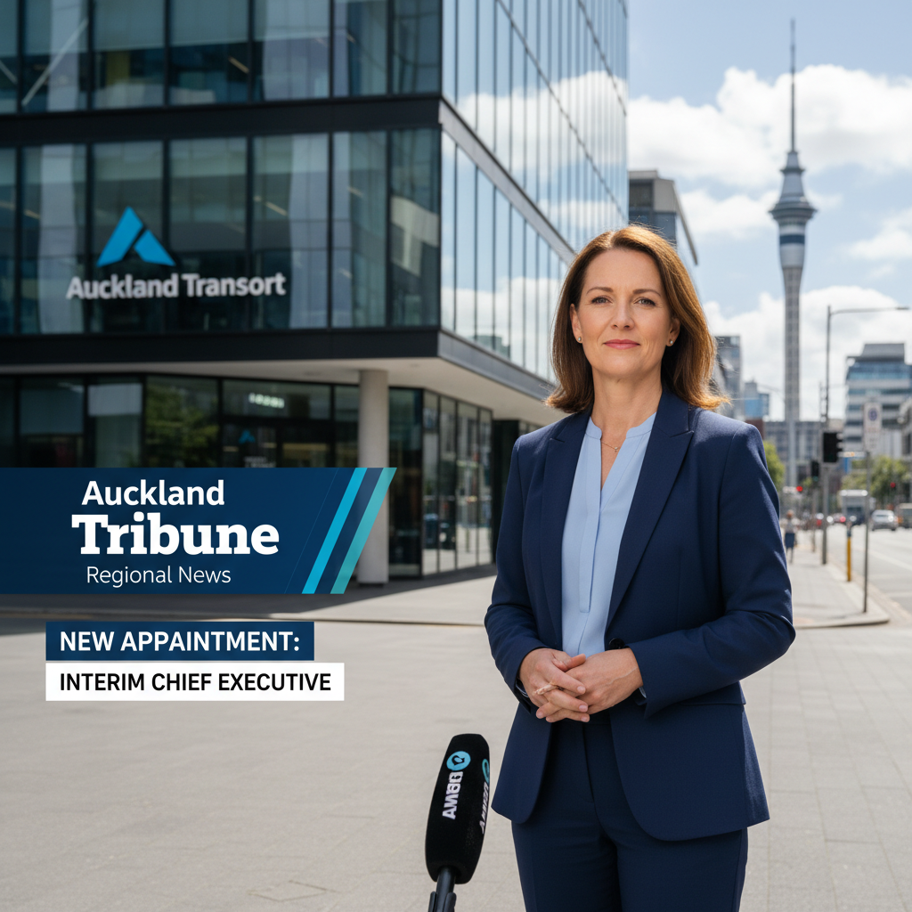 Stacey van der Putten in realistic professional setting, Auckland Transport interim chief executive appointment.