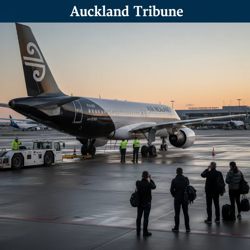 Air New Zealand airplane with a hydraulic issue in the Auckland Tribune region, realistic setting