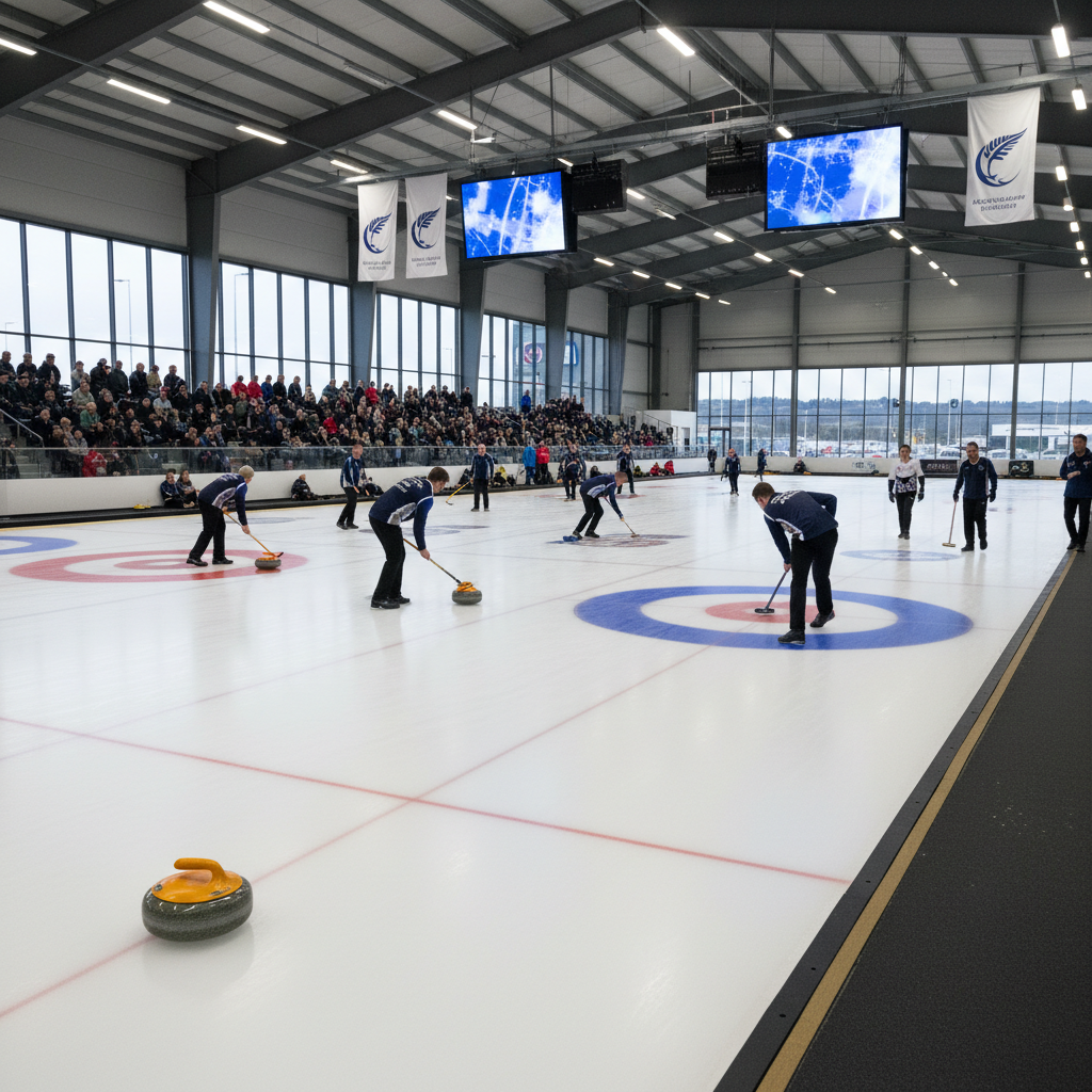Curling teams compete in a modern, dedicated facility with four ice sheets in Penrose, Auckland.