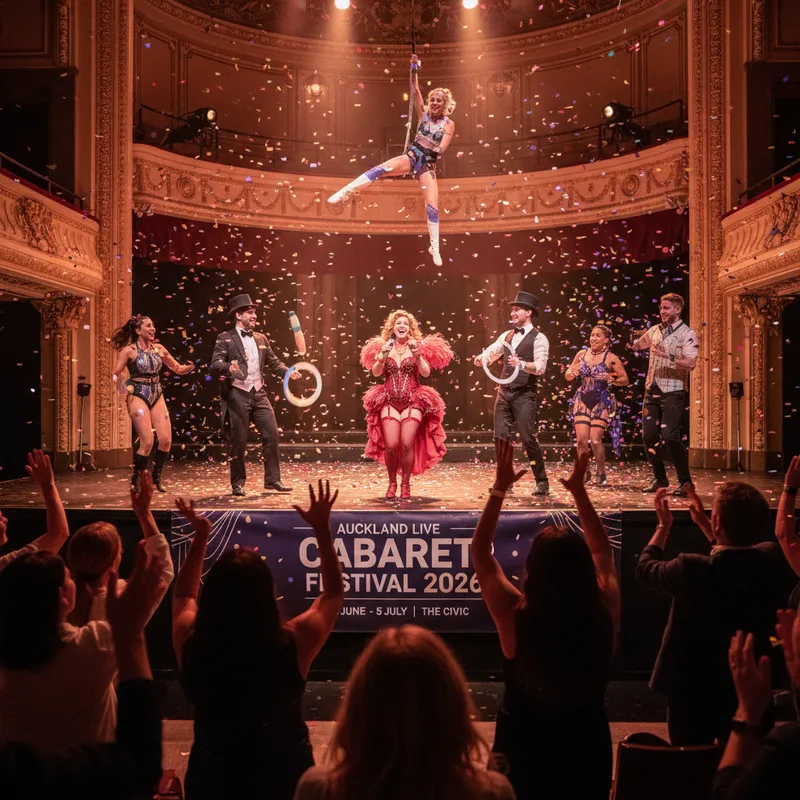 Auckland Live Cabaret Festival during winter burlesque, circus, and music performances.