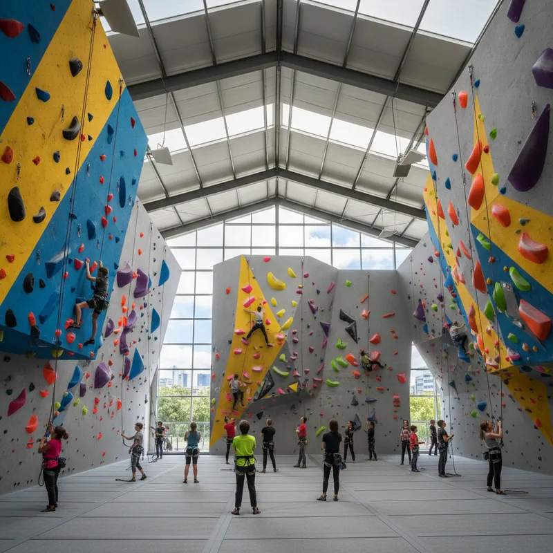 People of all ages enjoying the vast indoor rock climbing and bouldering walls at Extreme Edge Panmure in Auckland, New Zealand's largest climbing centre.