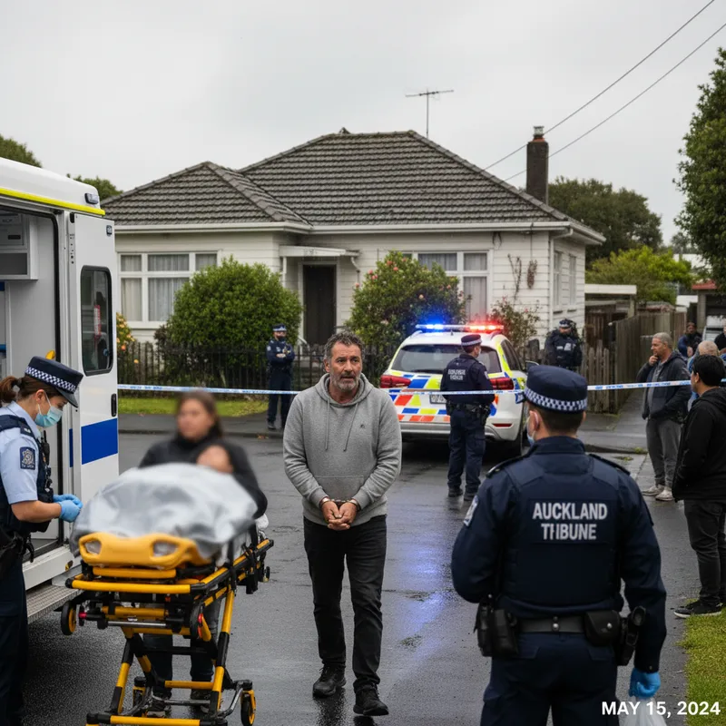 Police tape surrounds a West Auckland residence where a person was critically injured and a man was arrested.