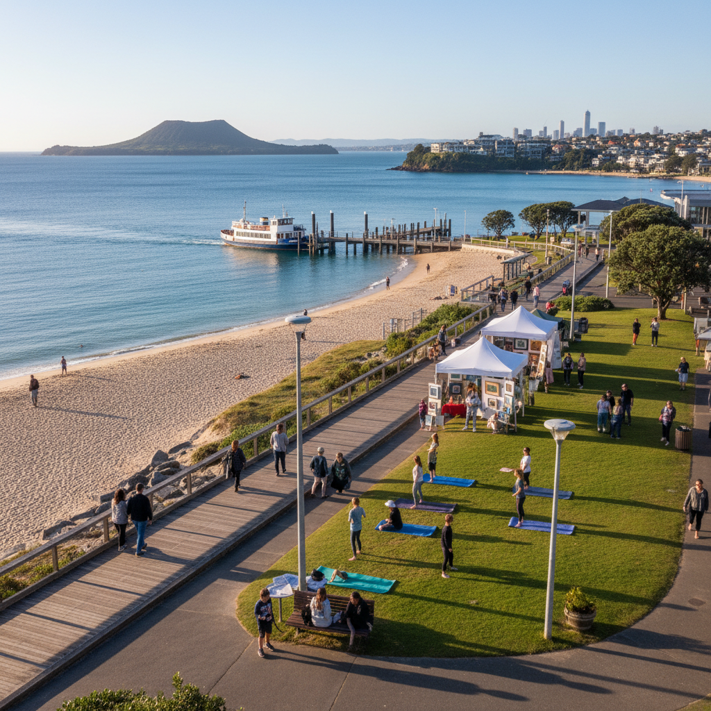 Auckland's North Shore features vibrant community events and lifestyle attractions in areas like Takapuna and Devonport.