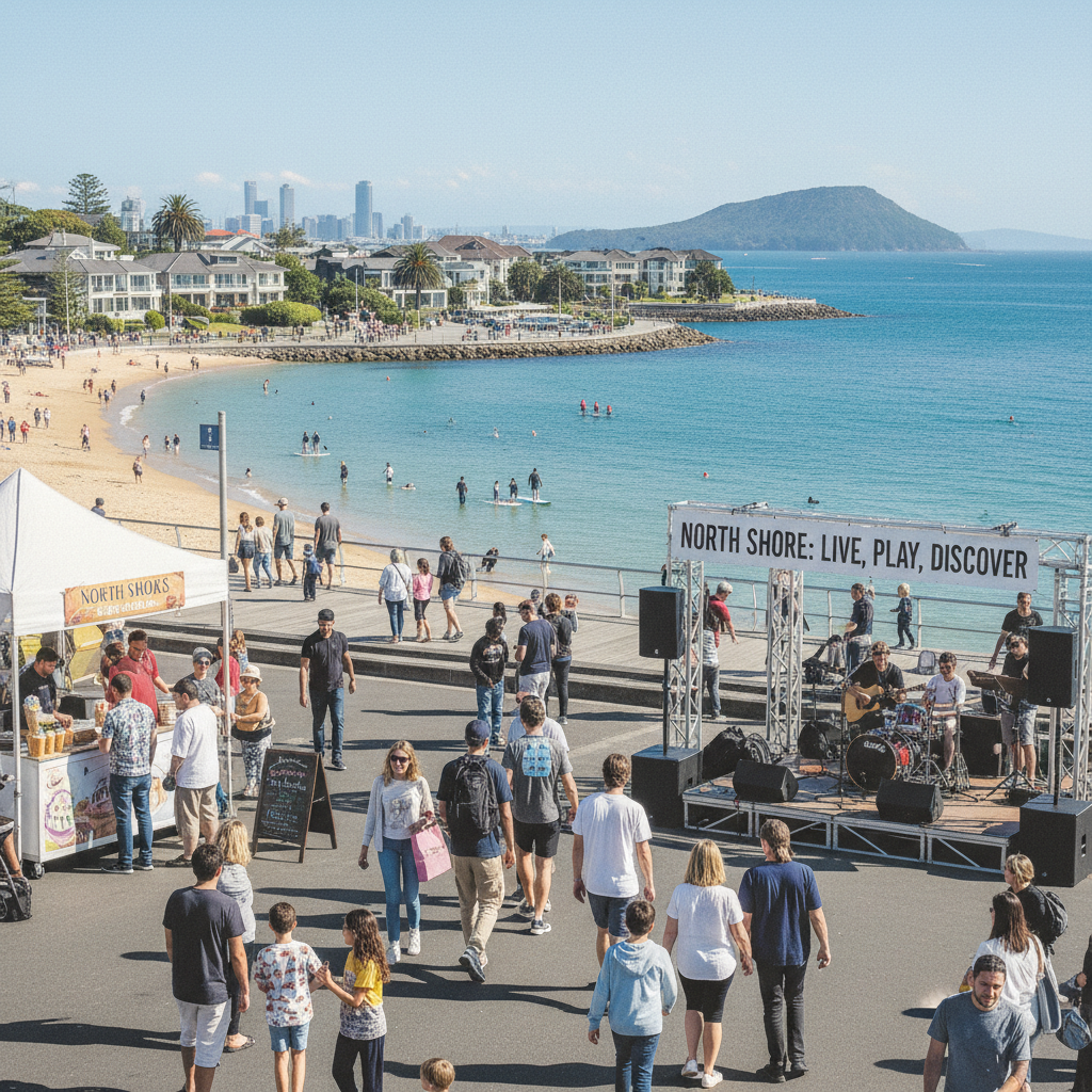 Auckland's North Shore showcases vibrant community life with local events and attractions in scenic coastal areas.