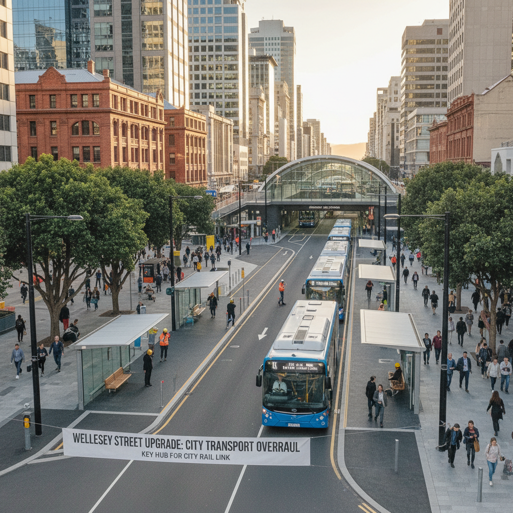 Wellesley Street bus lanes and upgraded pedestrian areas designed to improve Auckland's transport network.